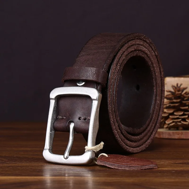 Thickened water-dyed matte top layer leather stainless belt for men versatile casual pants