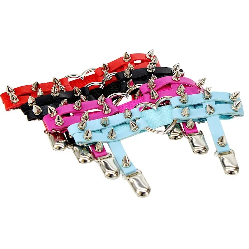 Punk Sexy Spike Garter Belt Rock Rivet Elastic Suspender Belt 2 Clips Harajuku Gothic Goth Studded Women Leglet Stockings Garter view 6