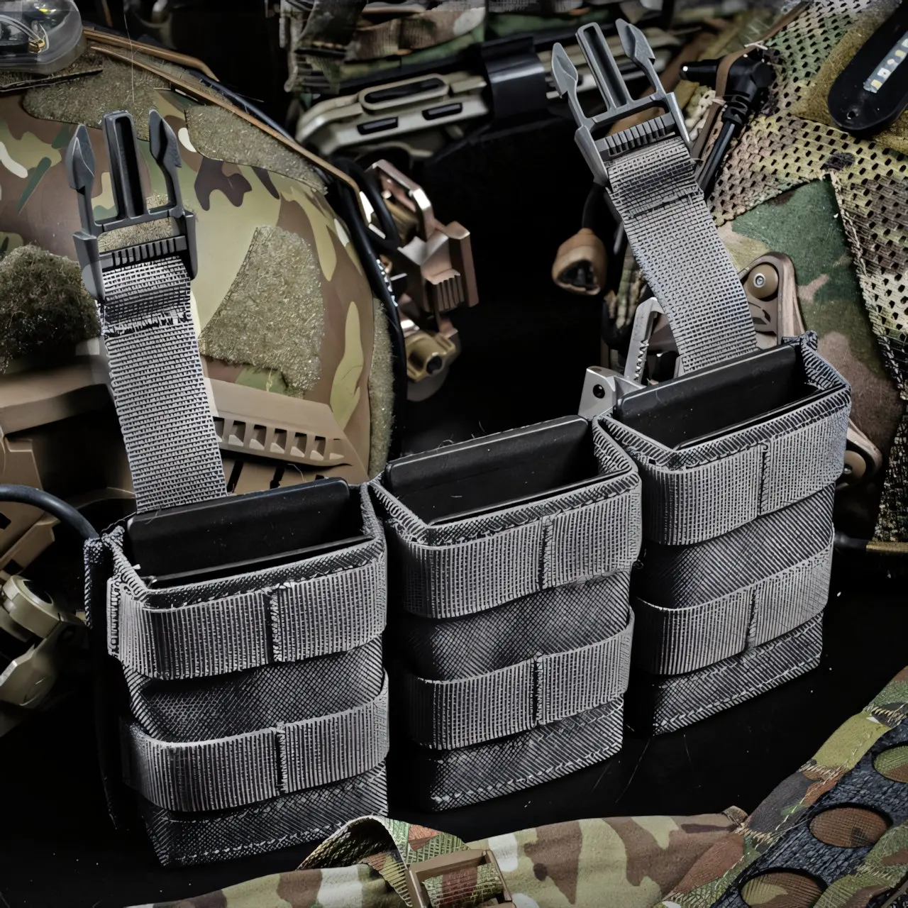 Wosport FAST 7.62 Triple Mag Pouch Medium Front Panel 3 Cell Hard Insert 2.5 Inch Buckle Hook Loop for Tactical Vest Airsoft Use