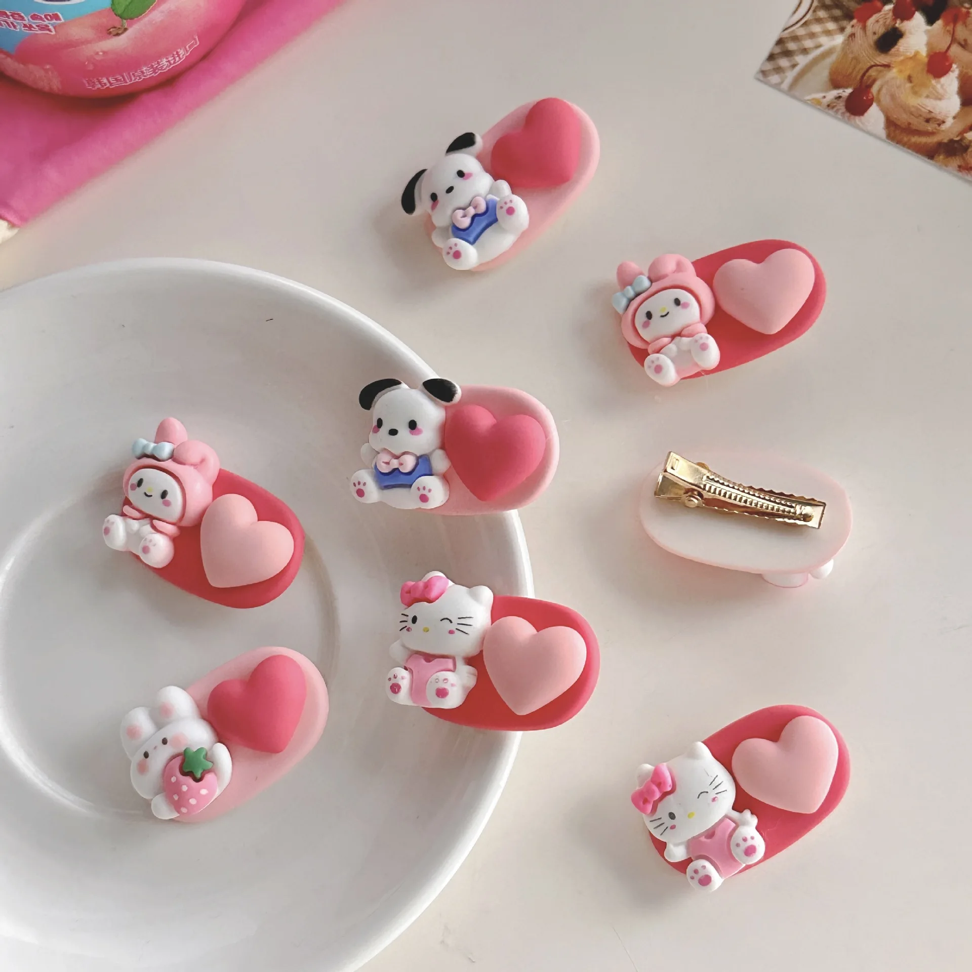 New Kawaii Hairclip Sanrio Hellokittys Mymelody Pochacco Cute Anime Pink Hair Card Student Bang Clip Wholesale Girls Gift