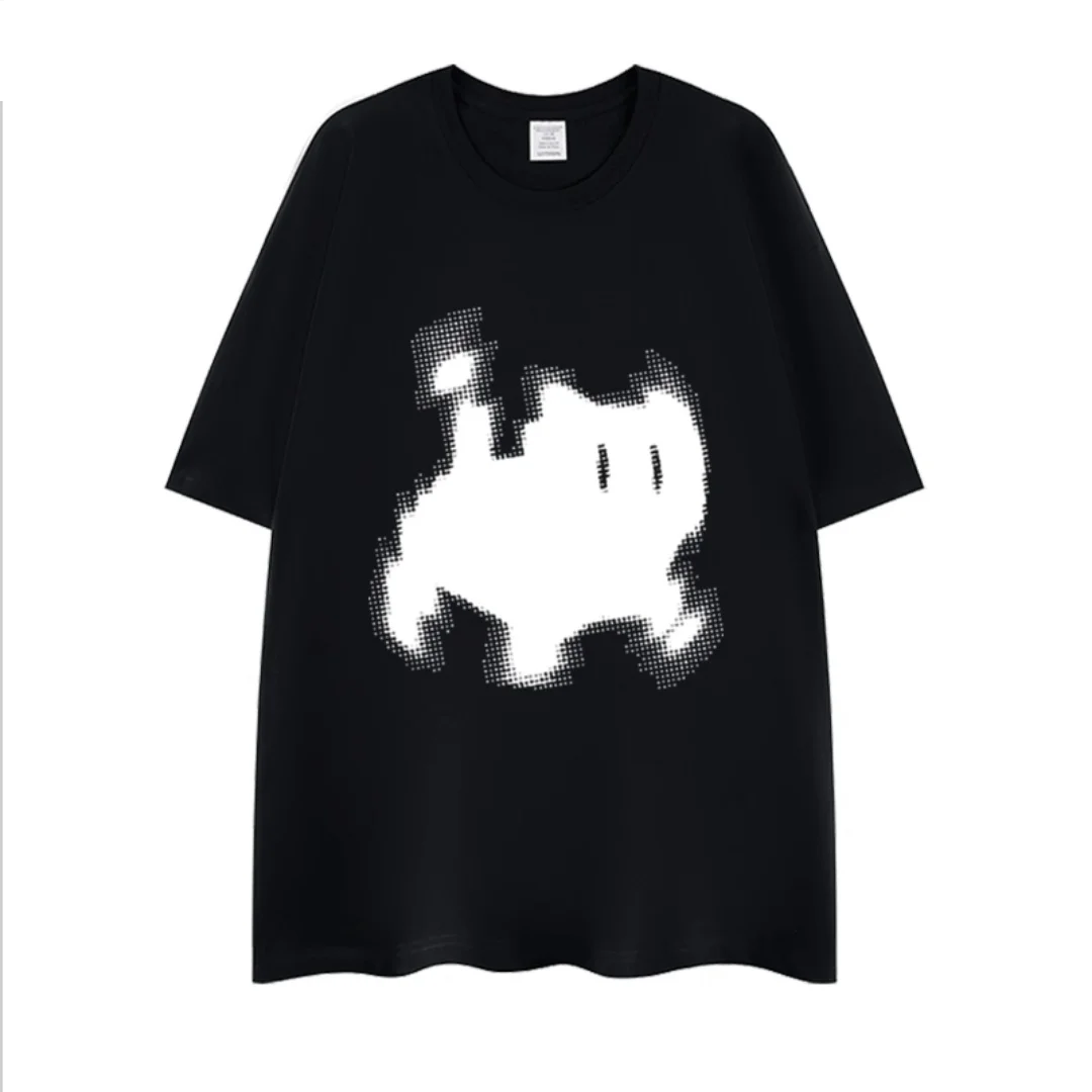 الكرتون القط الشارع مضحك الجرافيك تي شيرت الصيف موضة الترفيه الراقية تنوعا القطن الخالص الرجال والنساء Y2K تي شيرت