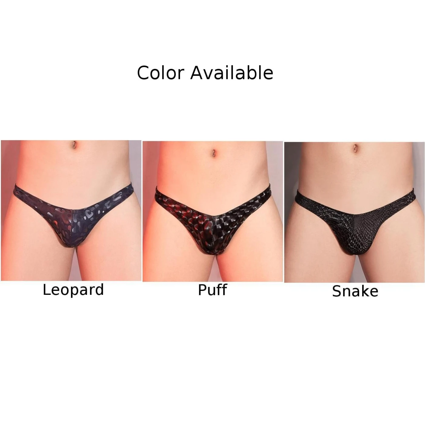 New Sexy Mens Low Rise Faux Leather Elastic Printed Briefs Panties Thongs Underwear Lingerie Erotic Pouch Male Briefs Shorts