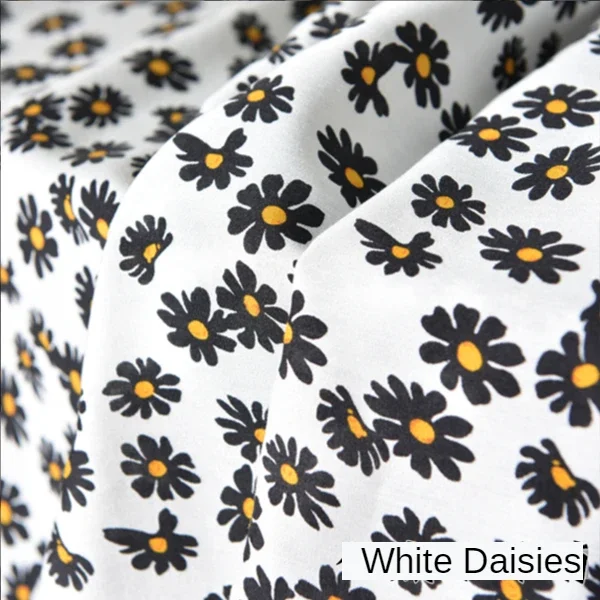 Floral Cotton Fabric By The Meter Per for Clothing Dresses Skirts Sewing Soft Cartoons Flowers Daisy Leaves Printed Cloth Summer