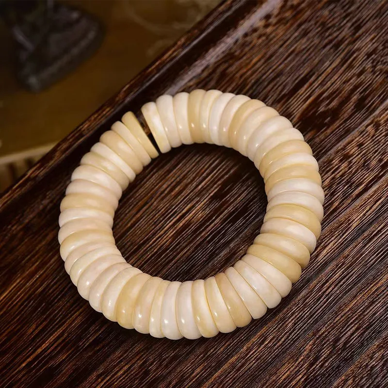 Natural Yellow Chicken Grease Camel Bone Large Intestine Beads Pure Beaded Men's and Women's Finge Bracelet