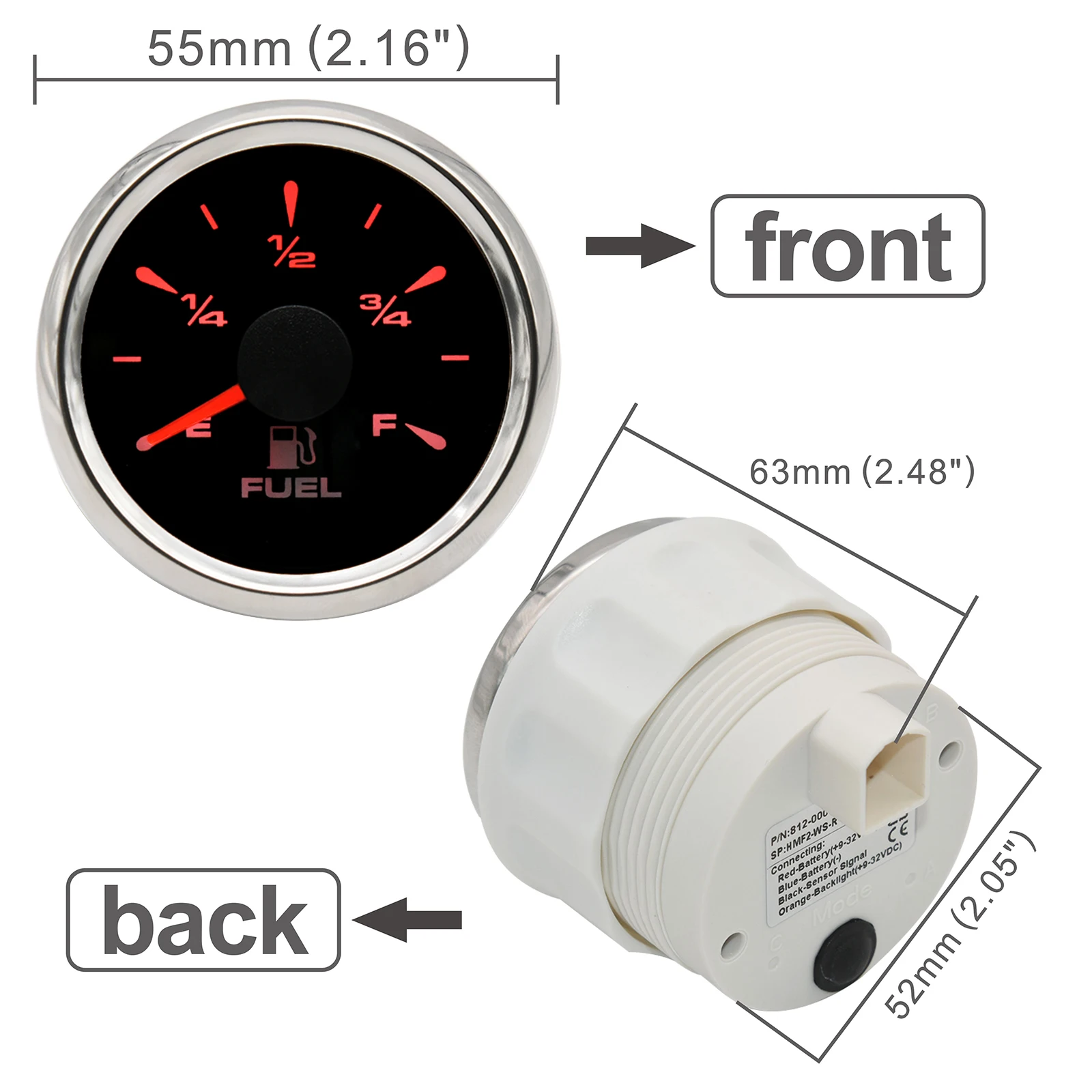 Custom Signal 73-10ohm 330-10ohm 0-190ohm 240-33ohm 52mm Fuel Level Gauge Marine Car Fuel Level Indicator 7 Colors Backlight