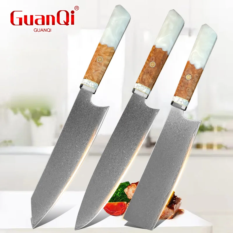 Professional Damascus Steel Chef Knife Resin Wood Handle Ultra Sharp Slicing Knife Fish Meat Vegetables Kitchen Cooking Tools