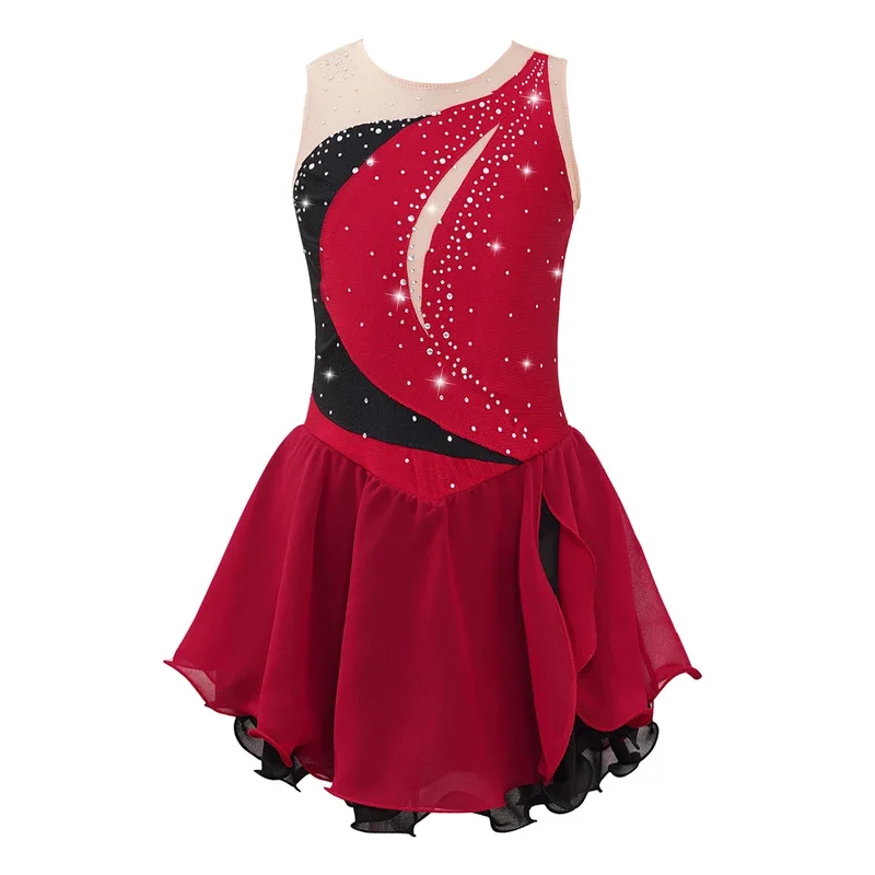 Kinder Meisjes Kunstschaatsen Dansjurk Mouwloos Strass Ballet Tutu Gymnastiek Maillots Wedstrijd Performance Dancewear