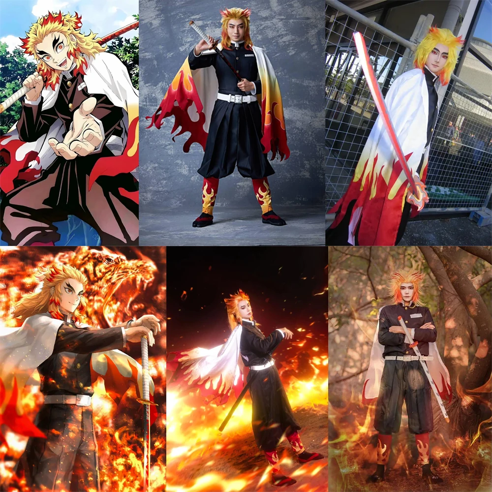 Anime Rengoku Kyoujurou ‌   Capelli sintetici cosplay per uomini e donne, adatti per parrucche resistenti al calore per feste quotidiane