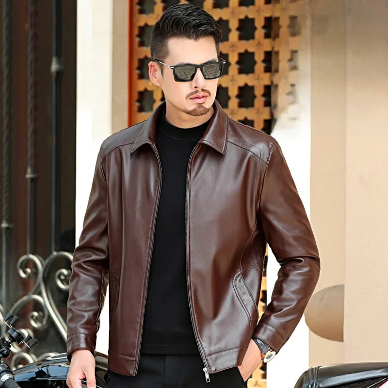 

Real Leather Jaet Men's Thiened eepskin Coat Dad Sle Middle-Aged Fce Lined Busin Casual Loose Fit Coat