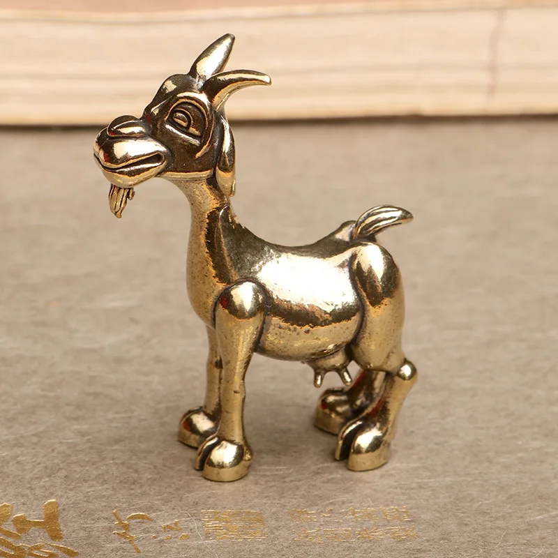 تمثال الماعز النحاسي العتيق - منحوتة حيوانات عتيقة معقدة للحيوانات الأليفة لديكور المنزل والمكتب، مثالية لهواة الجمع، وغرفة المعيشة