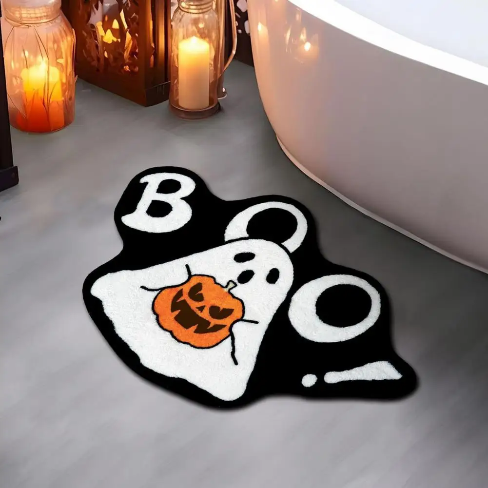 Water Absorbent Bath Mat Spooky Ghost Pumpkin Halloween Bathroom Rug Set for Home Decor Soft Plush Non-slip Bath Mats with Water