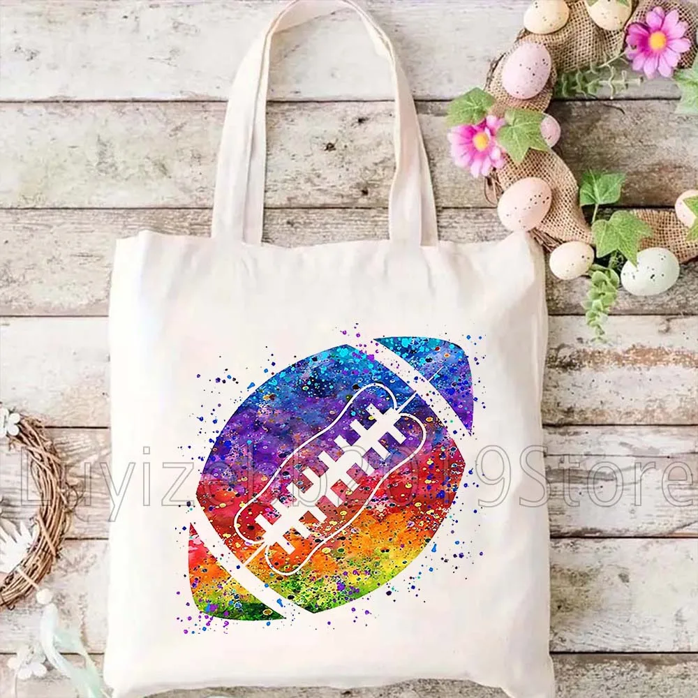 لاعب كرة القدم الأمريكية المائية الرياضة الهدايا المرأة قماش حقيبة كتف حقيبة يد Harajuku للمتسوقين أكياس التسوق القابلة لإعادة الاستخدام
