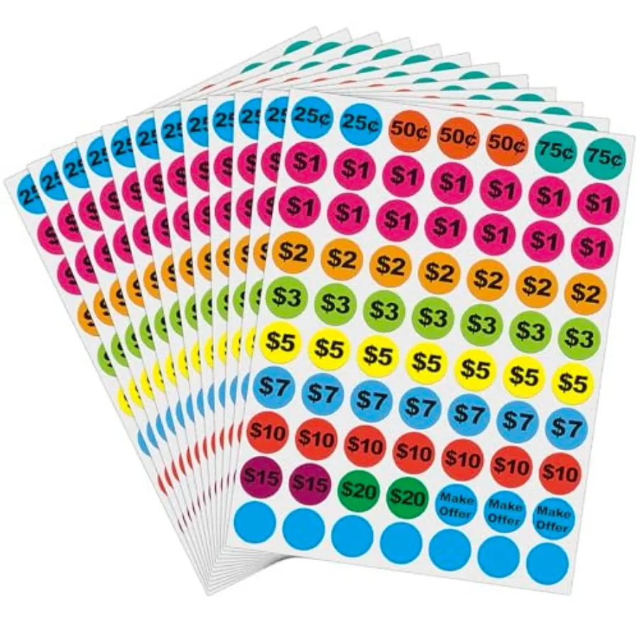 Removable Garage Sale Stickers, 1400 Pcs Yard Sale Price Stickers, 3/4