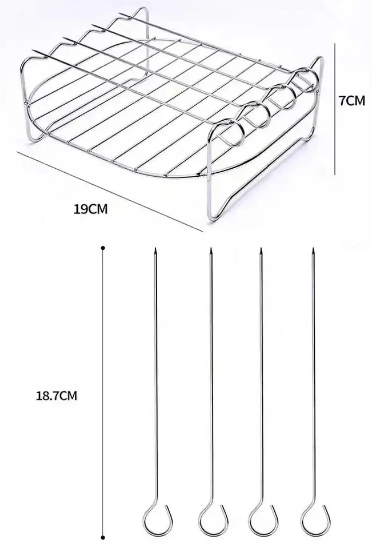 1 set di rack per friggitrice ad aria in acciaio inossidabile 430 con 4 plettri per carne arrosto accessori per friggitrice ad aria per griglia