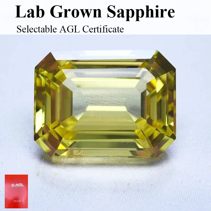 

Лучший лабораторный выращенный сапфир, изумрудная огранка, желтый цвет, VVS1, подвески из драгоценных камней, сделай сам, для изготовления ювелирных изделий, подарок на выбор, сертификат AGL