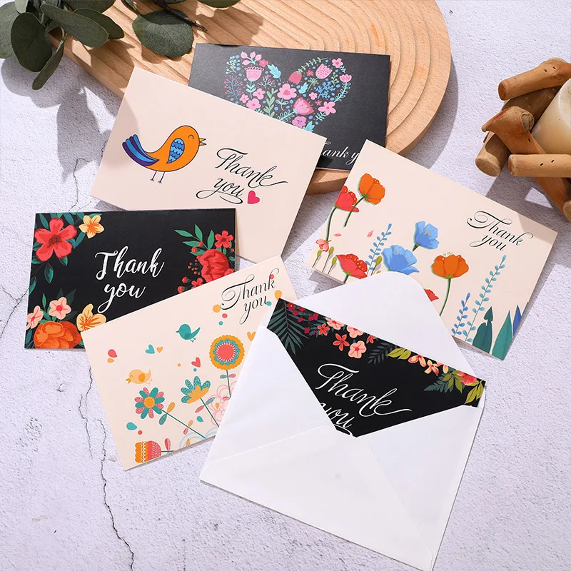 

6pcs/set Garden Theme Thank You Card Wedding Thanksgiving Gift Card Greeting Cards Decoration (With Free Envelopes)