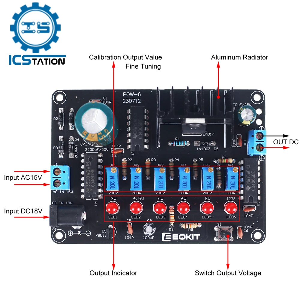 Step Down Power Supply Module DIY Electronic Kit Buck Converter AC15V/DC18V to DC 3V/4.5V/5V/6V/9V/12V Soldering Practice