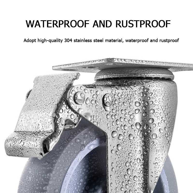 304 Stainless Steel Swivel Casters 1.5/2/3/4/5 Inches TPR Silent Rubber Wheels Waterproof Rustproof Furniture Casters Hand Truck