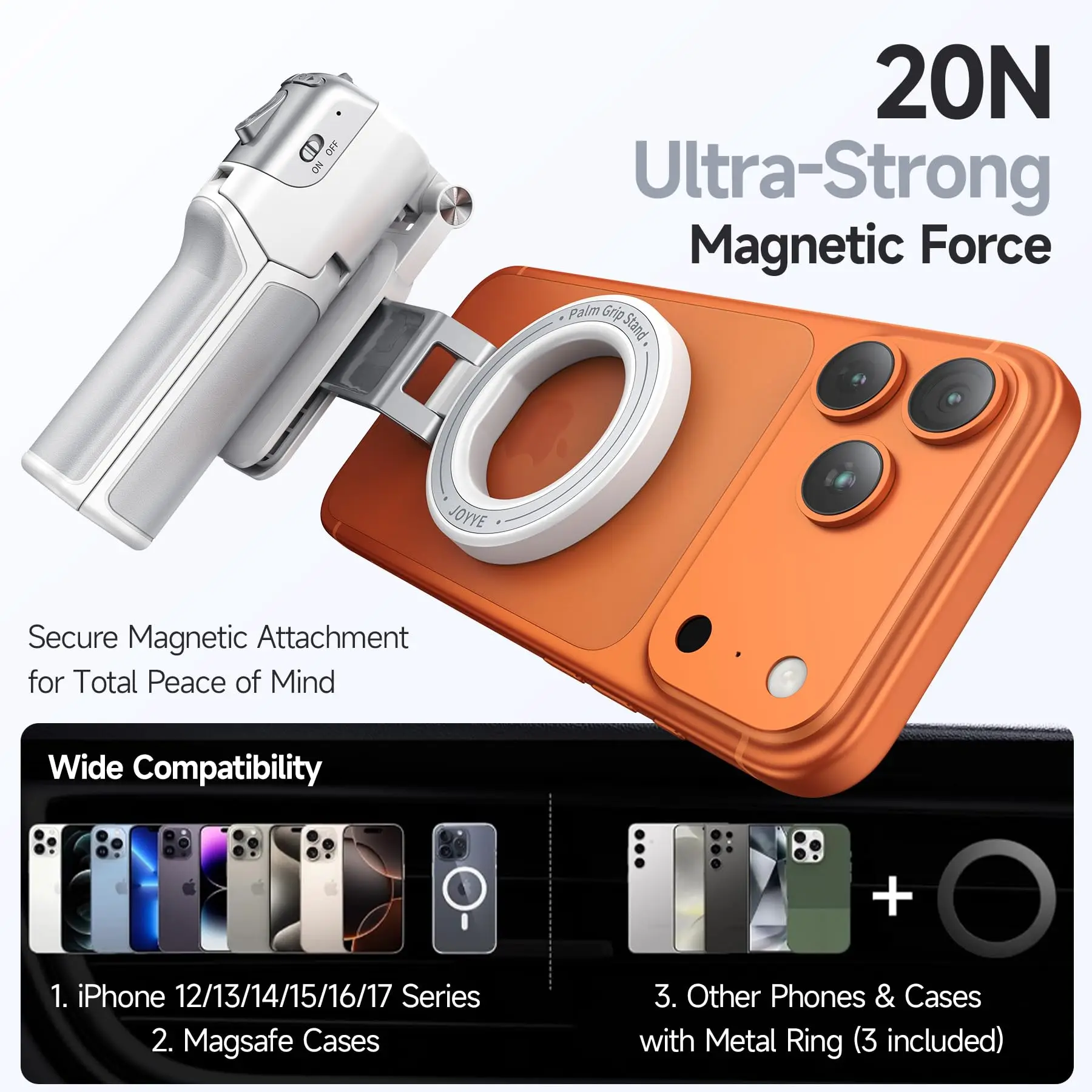 4-in-1 Z3 Magsafe Magnetic Phone Camera Grip with Detachable Wireless Shutter Extendable Selfie Stick Tripod for iPhone Android