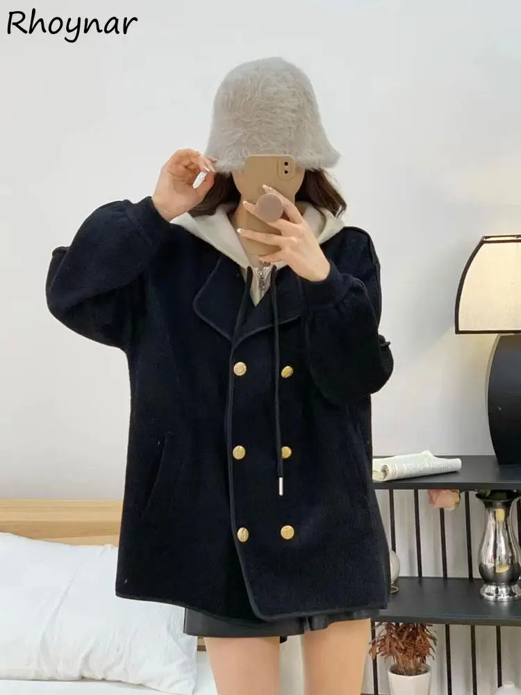 

Jackets Women Fake 2pcs Patchwork Panelled Tops Baggy Hooded Button Design All-match Korean Fashion Coats Temperament Autumn Ins