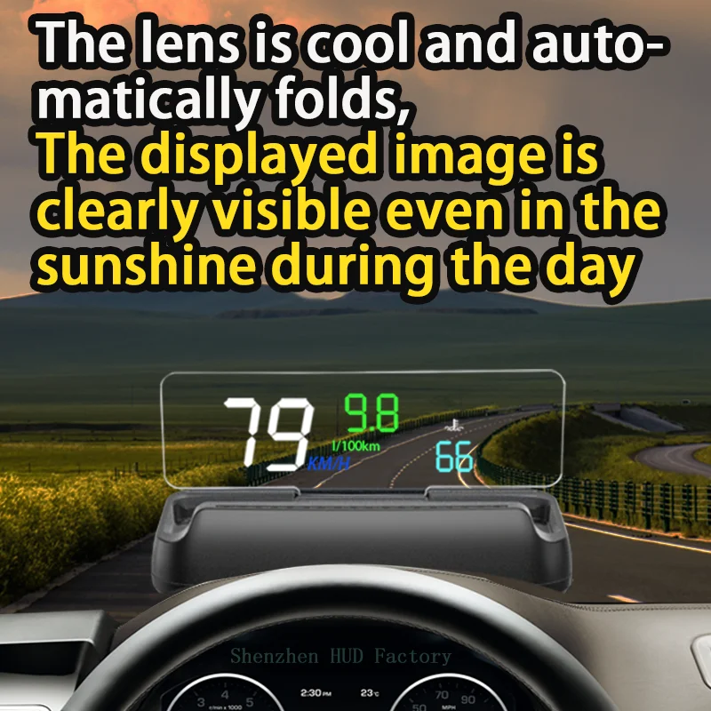 

Автоматически складывающийся объектив HUD; Спидометр HUD; Скорость автомобиля OBD, обороты, расход топлива, температура воды, напряжение; Время; 3D-изображение; Завод-производитель; Видимый при солнечном свете