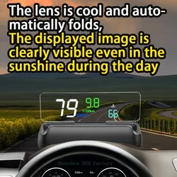 Automatic folding HUD speedometer;Car OBD speed, rotation speed, fuel consumption,water temperature, voltage；3D imaging;factory