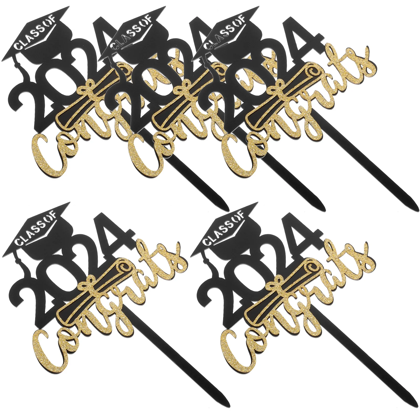 

5 Pcs Decoration Graduation Cake Plugin Picks 2024 Party Supplies Venue Setting Props Cupcake Decors Dessert Toppers