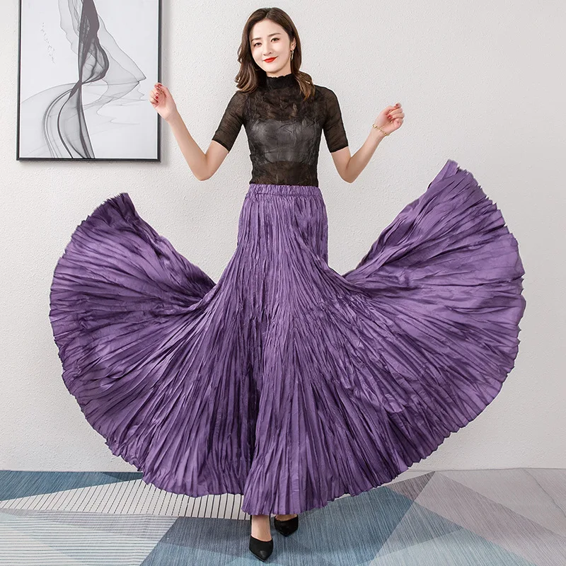 Miyake Large Hem Pleated Mid Length Skirt Female Elastic Waist Solid Color Irregular Skirt Female Elegant Closing Dancing Dress