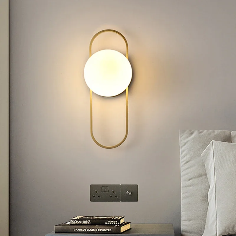 Nordic LED Glass Wall Lamps Living Room Bedroom Study Wall Bedside Backdrop Aisle Light Indoor Wall Sconce Decor For Room Lustre