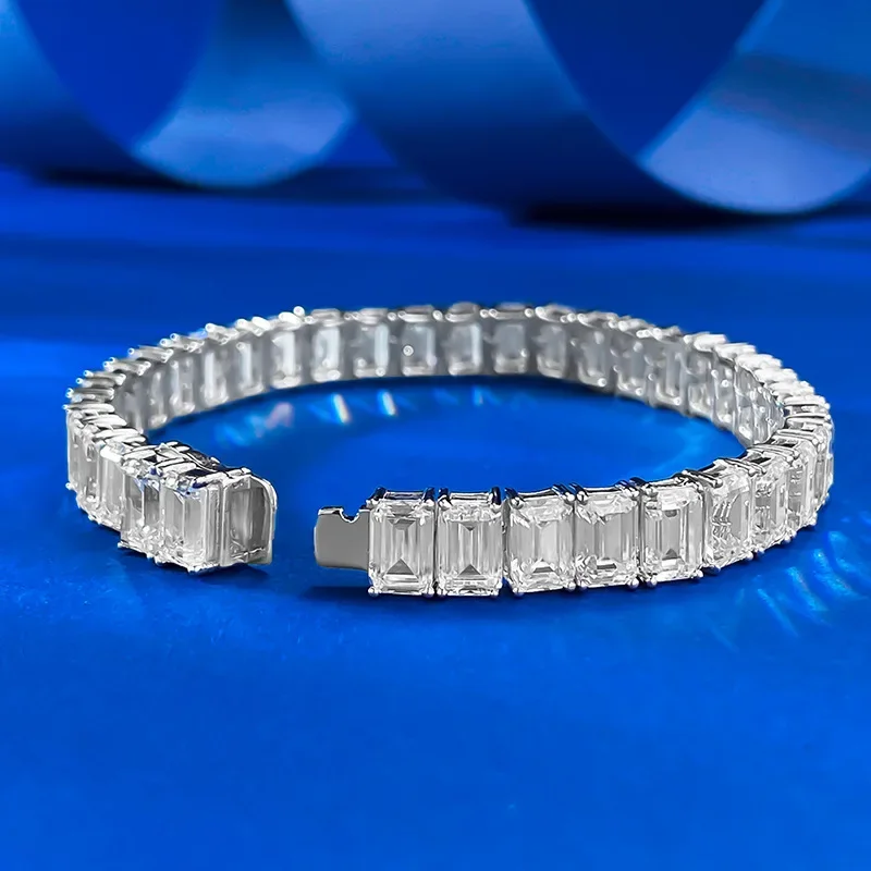 Tennis Emerald Cut Lab Diamond Bangle Bracelet 100% Real 925 Sterling silver Wedding Bracelets For Women Engagement Jewelry