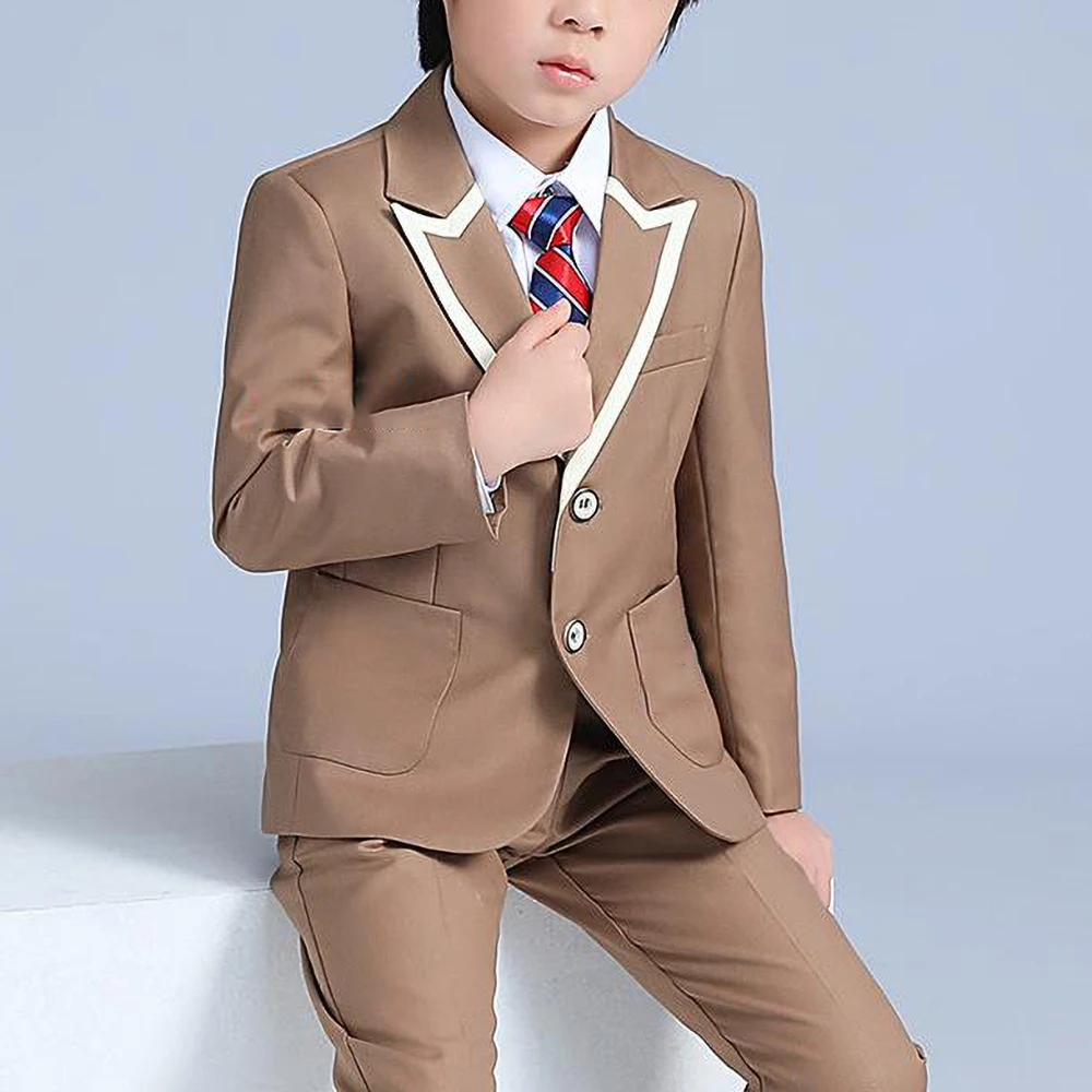 Latest Design Boy Suits 2 Piece High-end Peak Lapel Single Breasted Wear Formal Casual Daily Costume Child Wedding Tuxedo