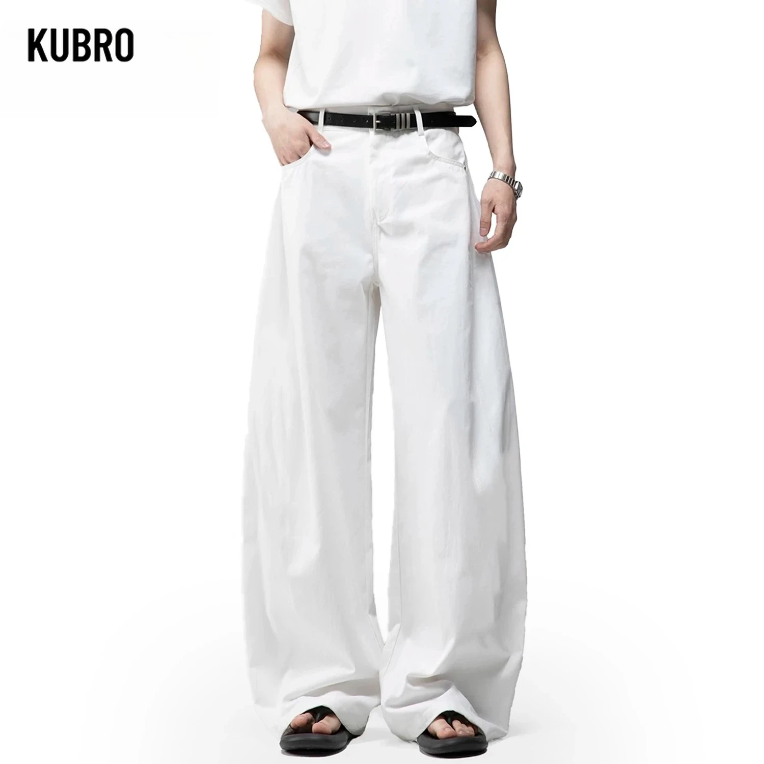Men's White Baggy Machete Wide-Leg Jeans Daily Casual Denim Pants Solid Business Ladies' Balloon Pants High Street Men's Clothes