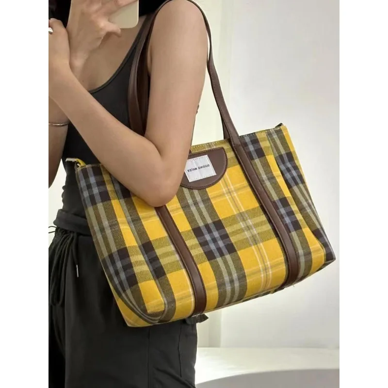 GAINNY Y2k Vintage Plaid Tote Bag Women Luxury Designer Large Capacity Shoulder Bag Female Commuting Casual 2024 Fashion Handbag