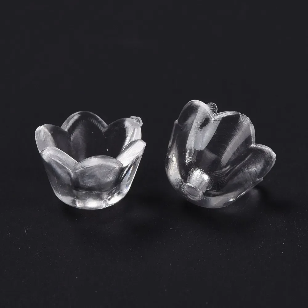 200pc Transparent Acrylic Beads  Tulip Flower  Lily of the Valley Clear  about 10mm wide  6mm thick  hole:1.5mm