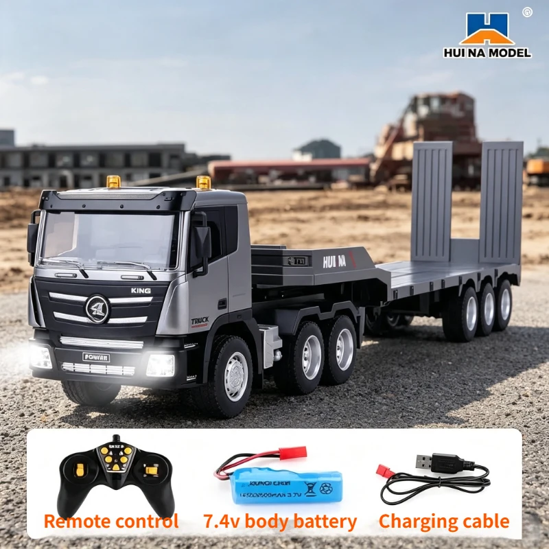 Huina 619 1/24 Remote Control Flatbed Trailer ABS Material 9 Channels 2.4G Remote Control Engineering Transport Vehicle Toy