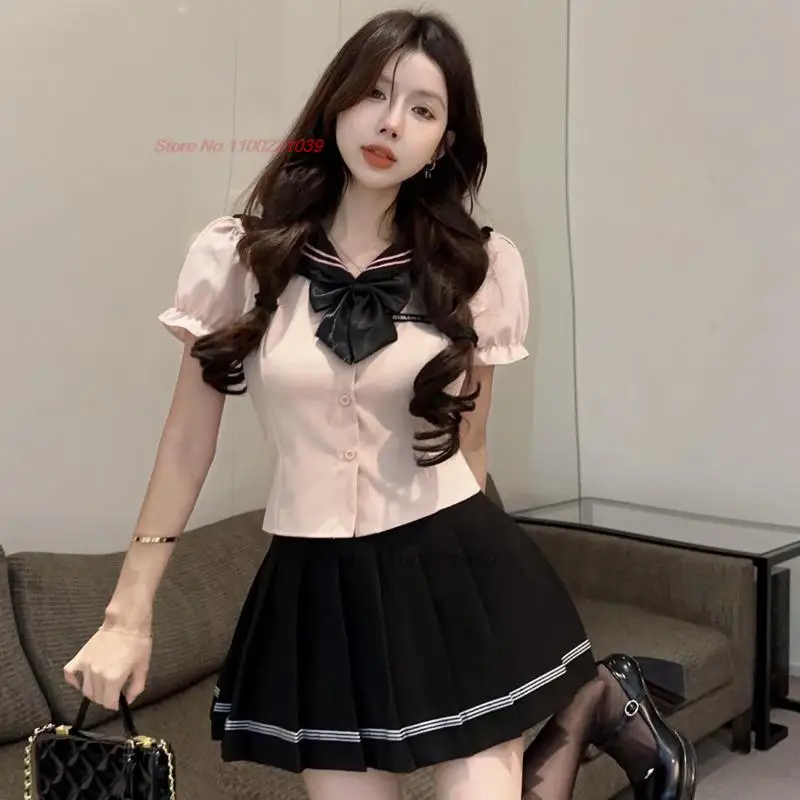 2023 school jk uniform dress women japanese girls school blouse+pleated skirt set sugar spicy girl college student clothes