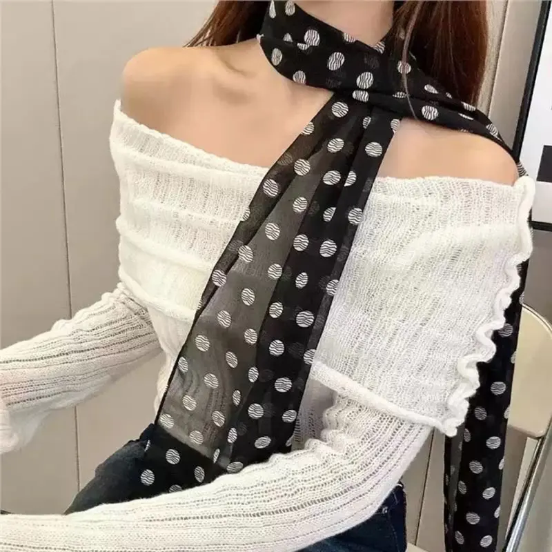 2026 Ins-Style Brauner Chiffon-Polka-Dot-Schal aus Seide, multifunktional als Damen-Halstuch, Haarband, Haaraccessoire – Detail 8