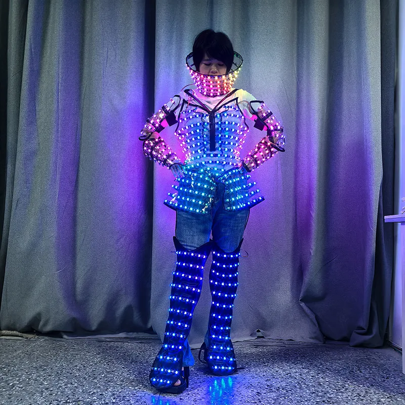 

Светодиодный костюм для женщин, светящийся RGB-комплект для ночного клуба, светящаяся одежда для рейва, Хэллоуина, косплея, аниме, сценических выступлений, танцев 2026