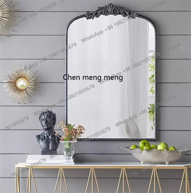 Wall-mounted, vintage bathroom vanity mirror wall-mounted carved fireplace decorative mirror