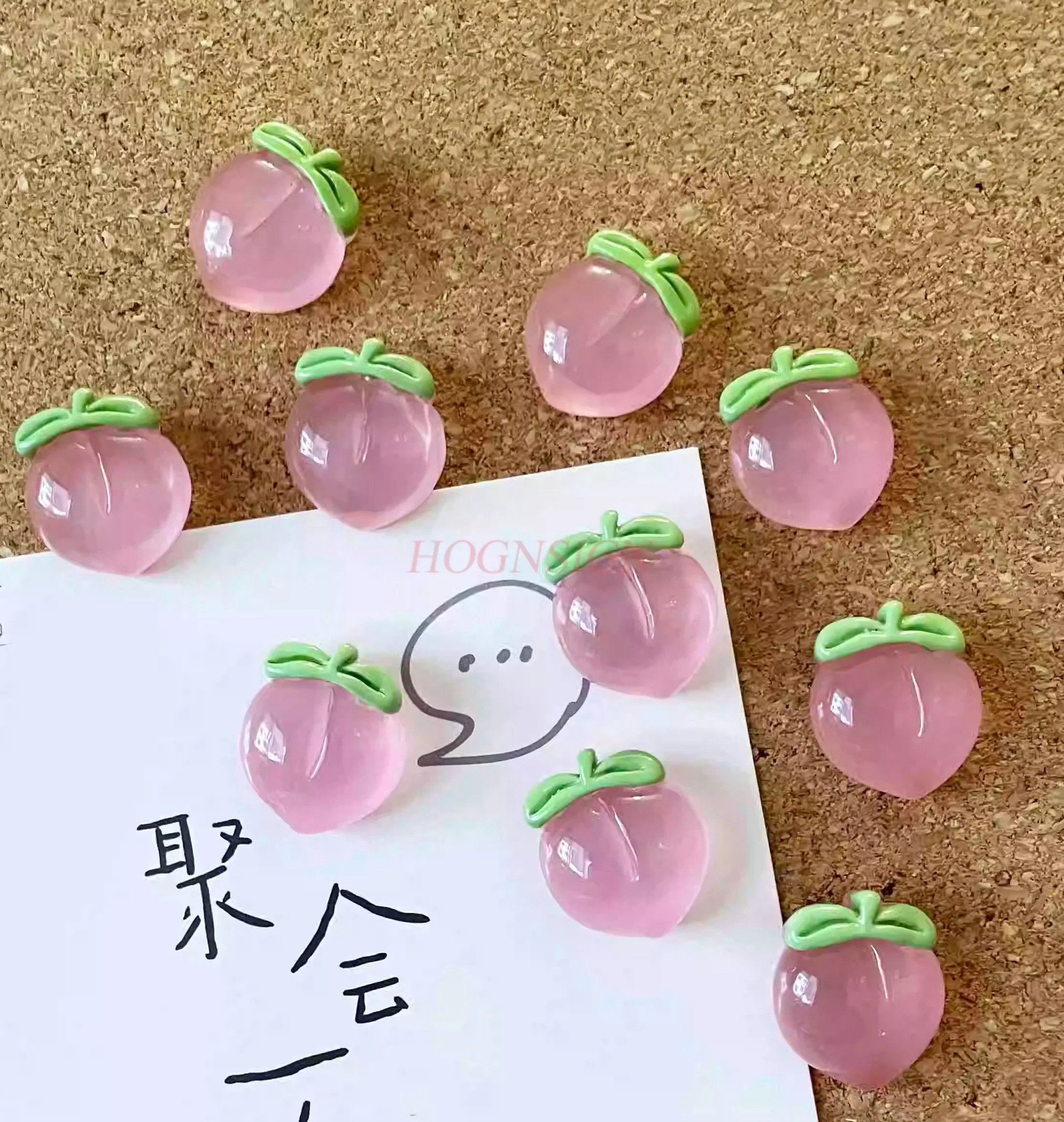 10pcs Transparent crystal peach push pin, creative and cute decoration nail wall big head cork feltv