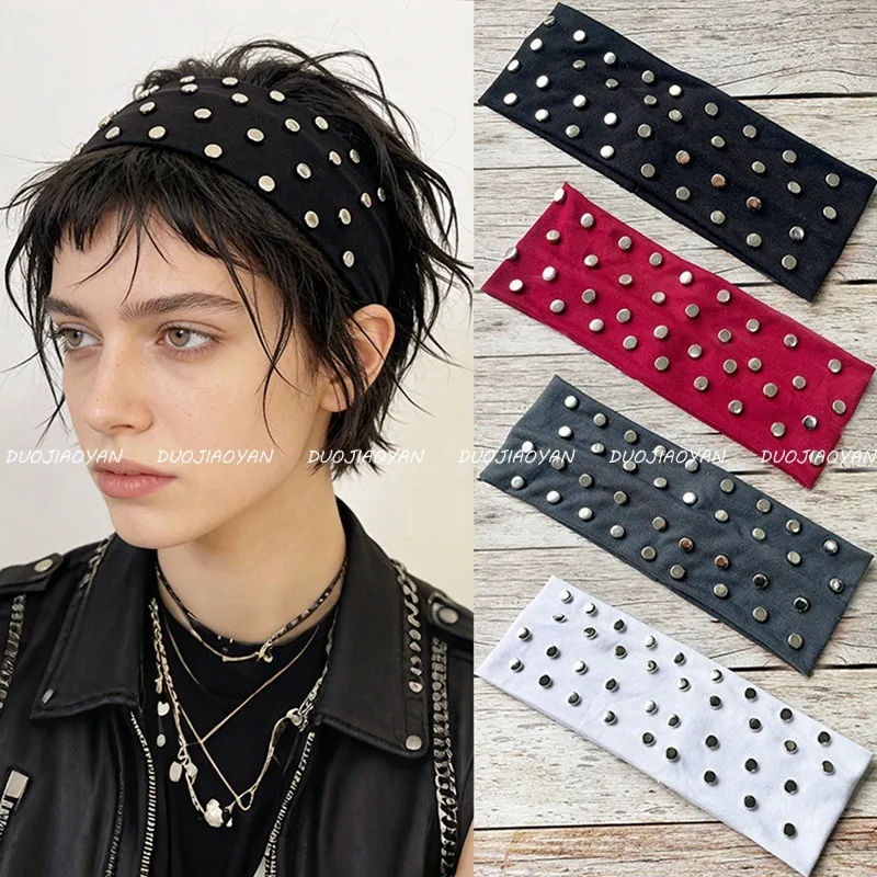 Cosplay Female Headband Anime Cosplay Studded Women's Cosplay Black Head Wrap Solid Color Headwrap Red Bandana