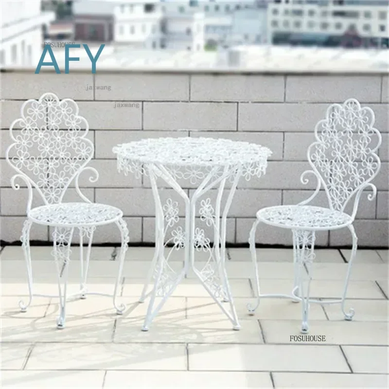 Outdoor Dining Table and Chair Set for Balcony Patio Garden Courtyard Cafe Home Furniture Wrought Iron Casual Back Chairs