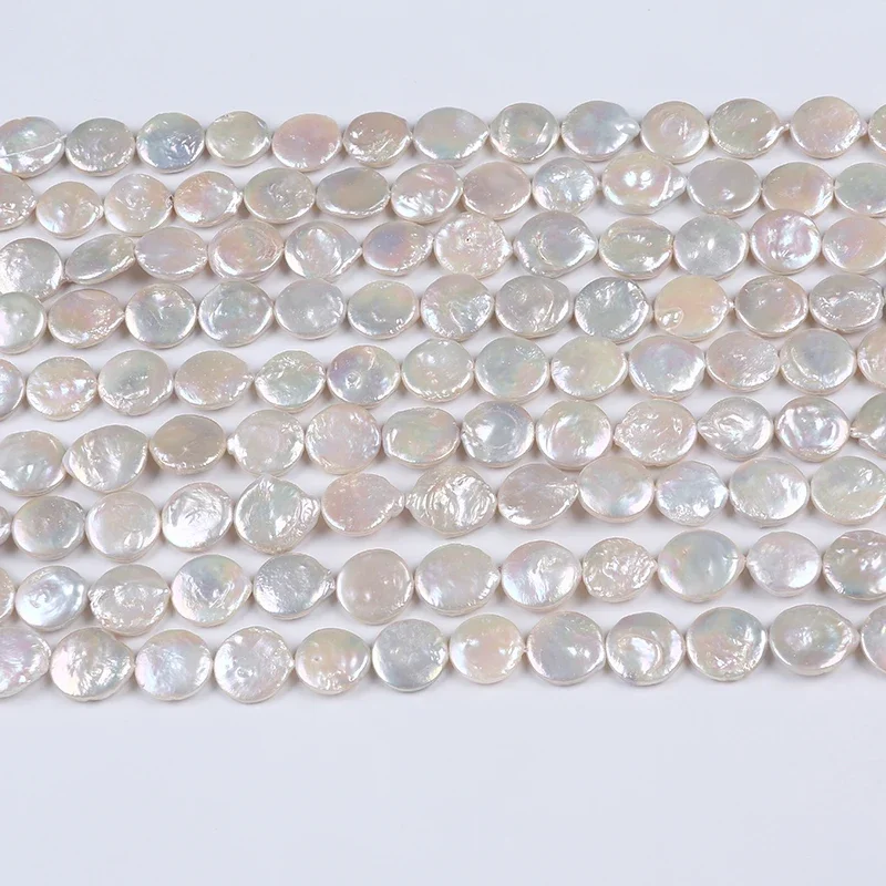 New 16-17mm Freshwater Pearl Loose strands Flawless Coin Shape Natural Frewshwater Pearl Necklace Wholesale For Gift