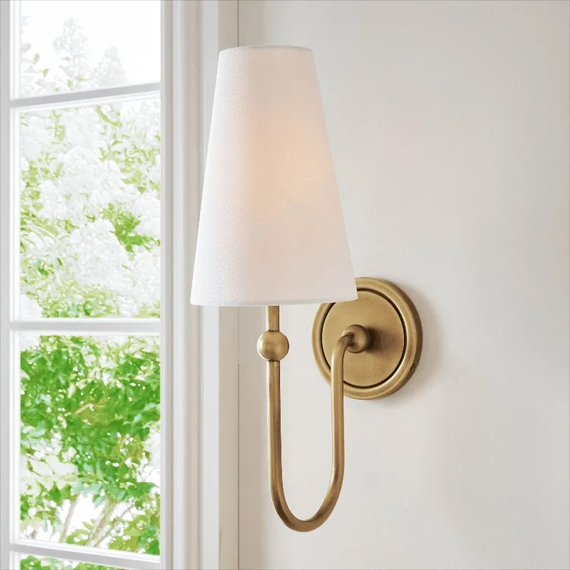 French Style Antique All Copper Linen Wall Lamp, Retro and Simple American Style Living Room Corridor Bathroom Mirror Headlight