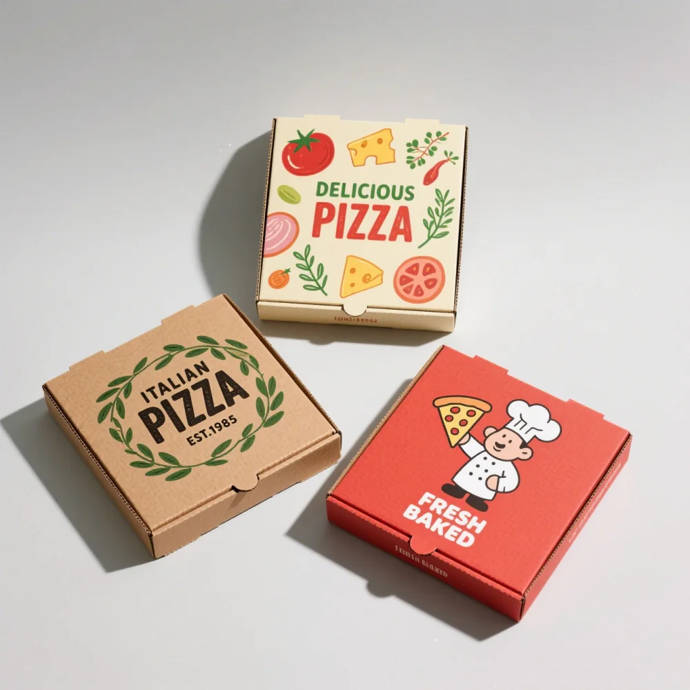 Minimum Order 500pcs Custom Colorful Design Printing Big Small Corrugated Kraft Paper Aluminum Foil Pizza Boxes With Logo 