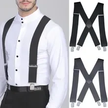 Unisex 2.5cm Wide Suspenders Adjustable High Elastic Straps Suspender Heavy Duty X Back Trousers Braces for Wedding Suit Skirt