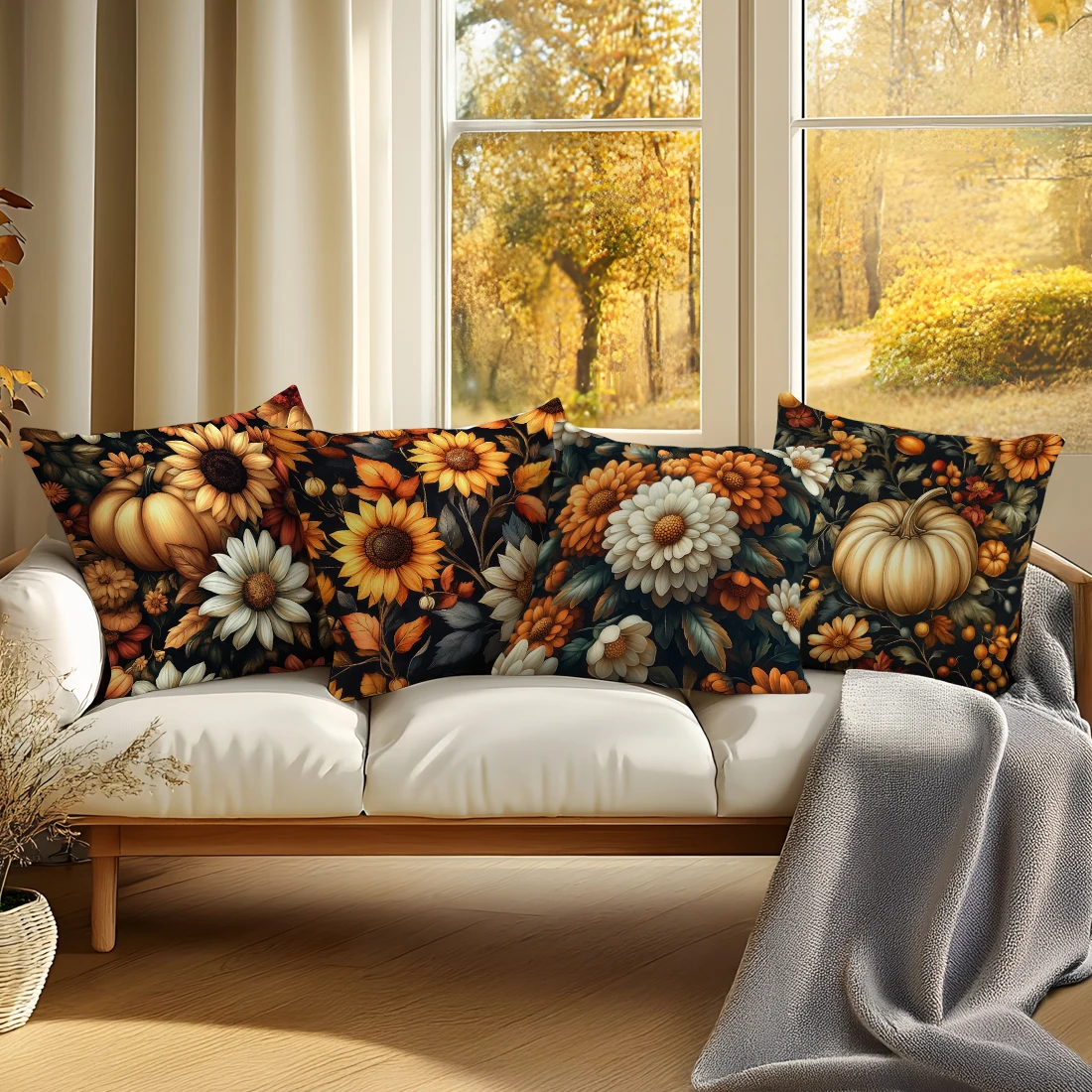 Harvest Pumpkin Sunflower Pillowcase Printed Polyester 45x45cm Throw Pillowcover Decorative Sofa Cushion Pillowslip Home Decor