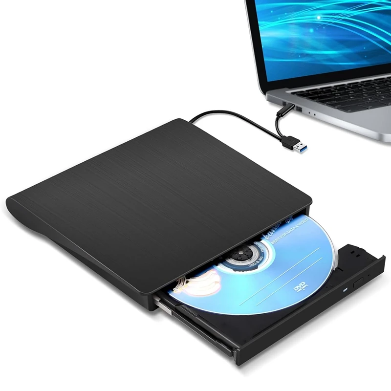 ไดรฟ์ CD DVD ภายนอก +/-RW, USB 3.0 & USB-C เครื่องเล่น CD และ DVD แบบพกพาอ่านเครื่องเขียนและเครื่องเขียน