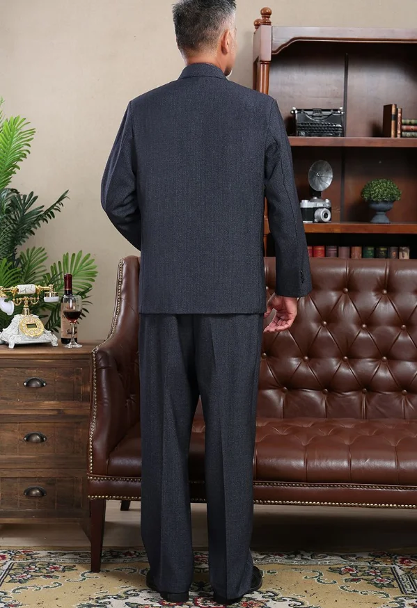 Elderly Men's Chinese Suit Jacket Pants Set Autumn Winter Clothing Zhongshan Coat Grandpa's Outfit Dad's Double Layer Wedding