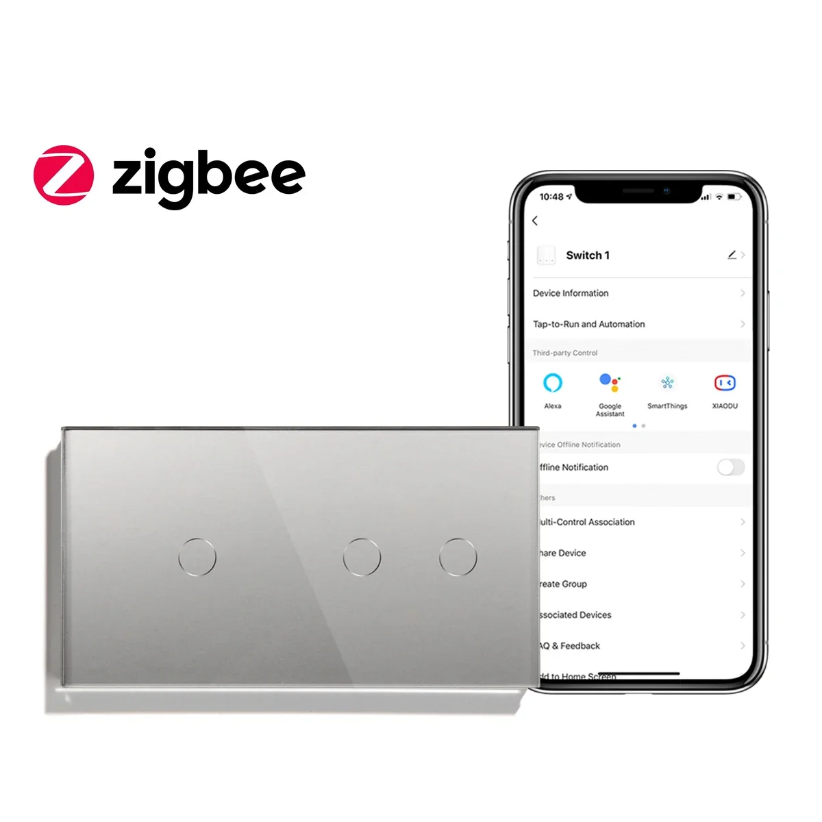 Bingoelec Zigbee Switch 2/3/4Gang 1way Smart Light Switches Crystal Class Panel Need Neutral or No Neutral for Smart Home